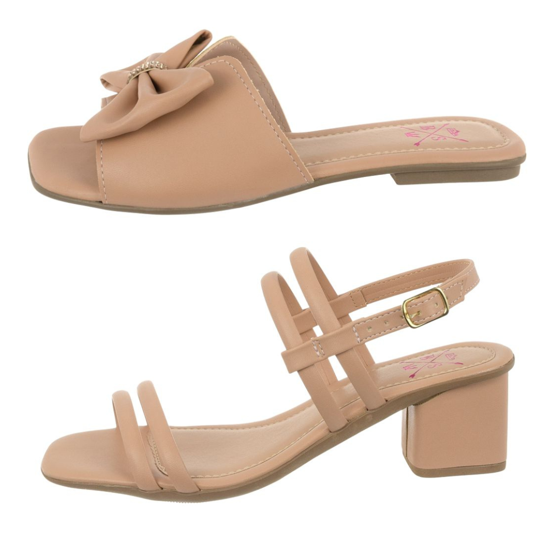 Kit Rasteira Flat + Sandália Salto Bloco