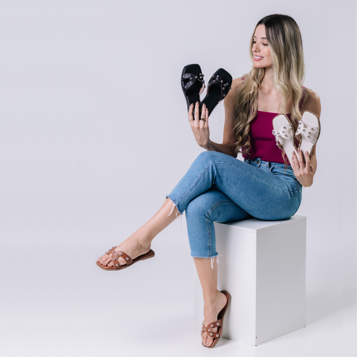 Rasteira Flat Bellinda Tachas Metálicas H