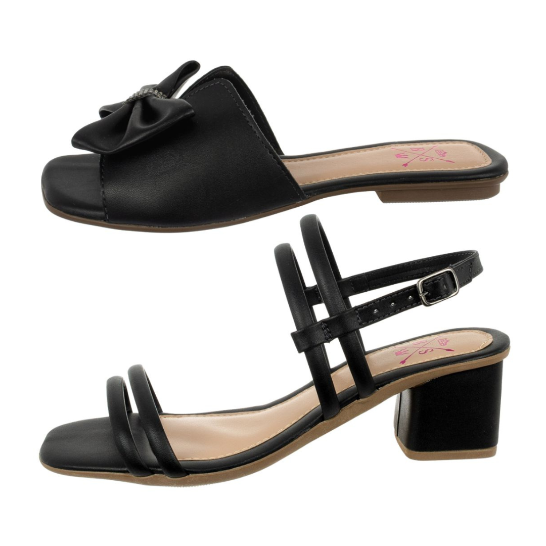 Kit Rasteira Flat + Sandália Salto Bloco