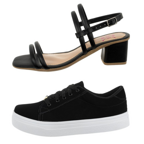 Kit Sandália Salto Bloco + Tênis Casual Feminino Bellinda Shoes
