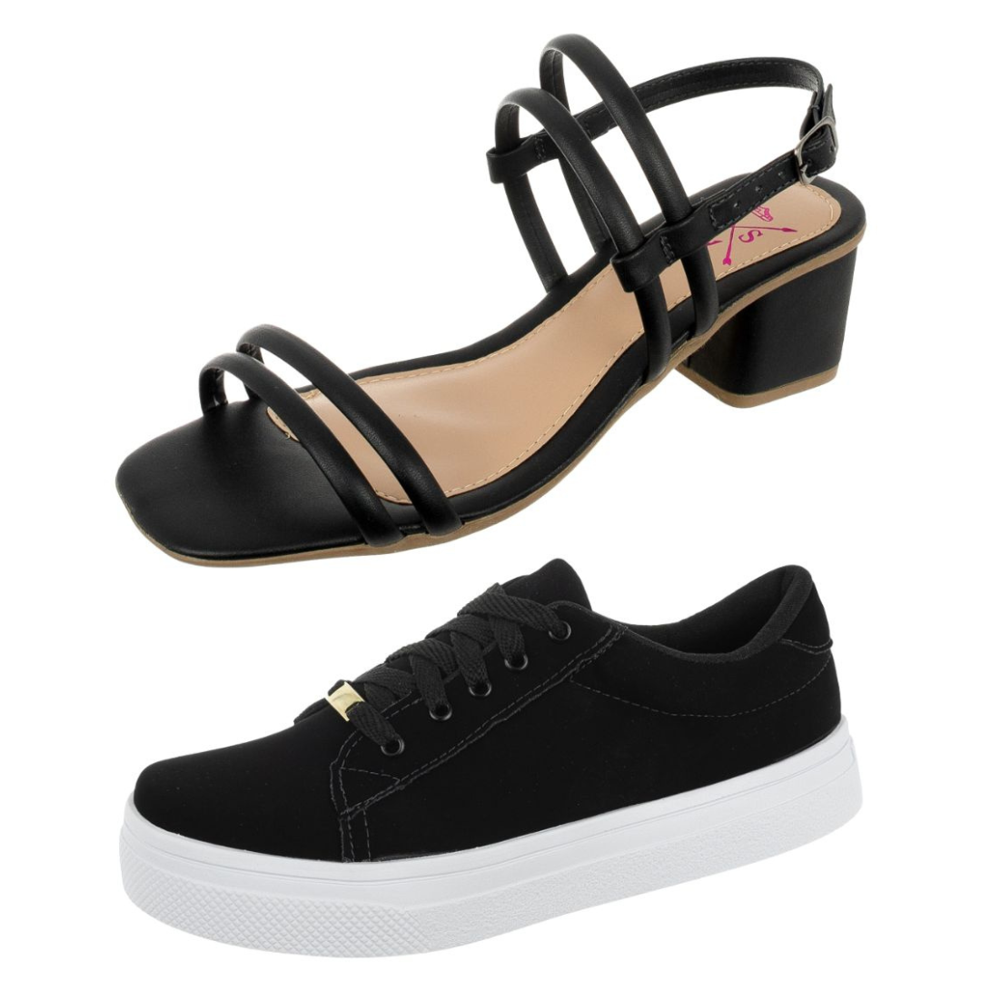 Kit Sandália Salto Bloco + Tênis Casual Feminino Bellinda Shoes