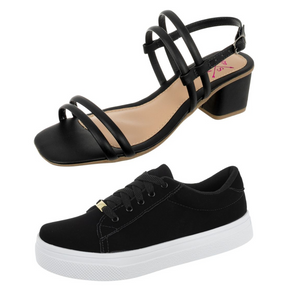 Kit Sandália Salto Bloco + Tênis Casual Feminino Bellinda Shoes