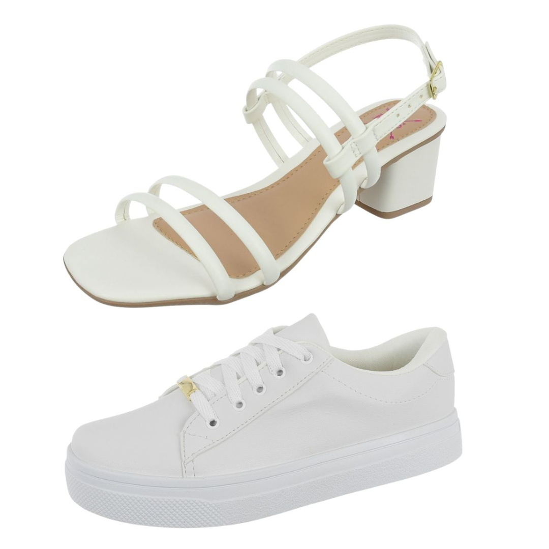 Kit Sandália Salto Bloco + Tênis Casual Feminino Bellinda Shoes