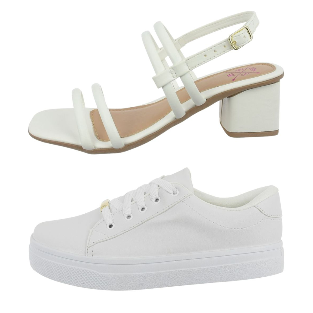 Kit Sandália Salto Bloco + Tênis Casual Feminino Bellinda Shoes