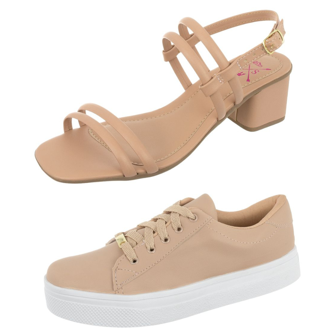 Kit Sandália Salto Bloco + Tênis Casual Feminino Bellinda Shoes