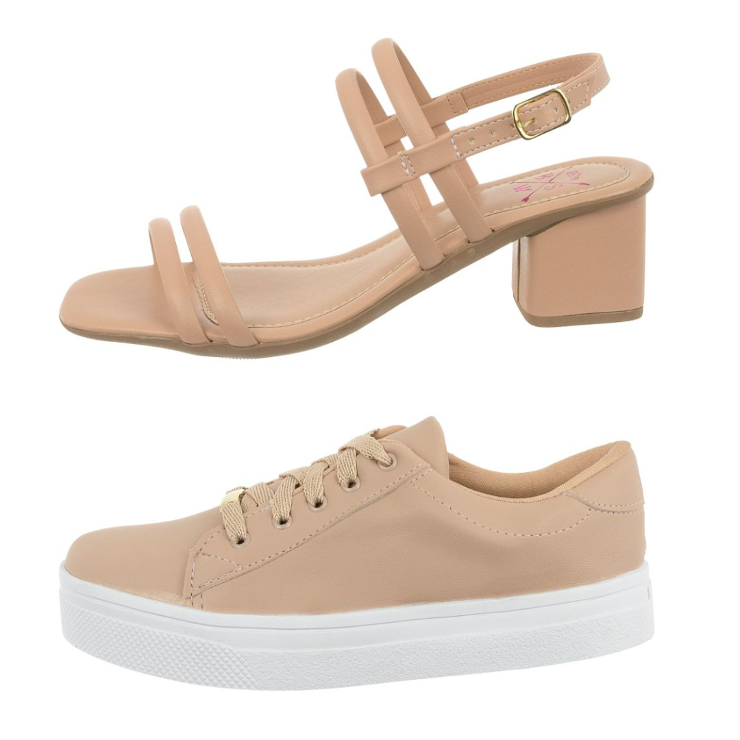 Kit Sandália Salto Bloco + Tênis Casual Feminino Bellinda Shoes