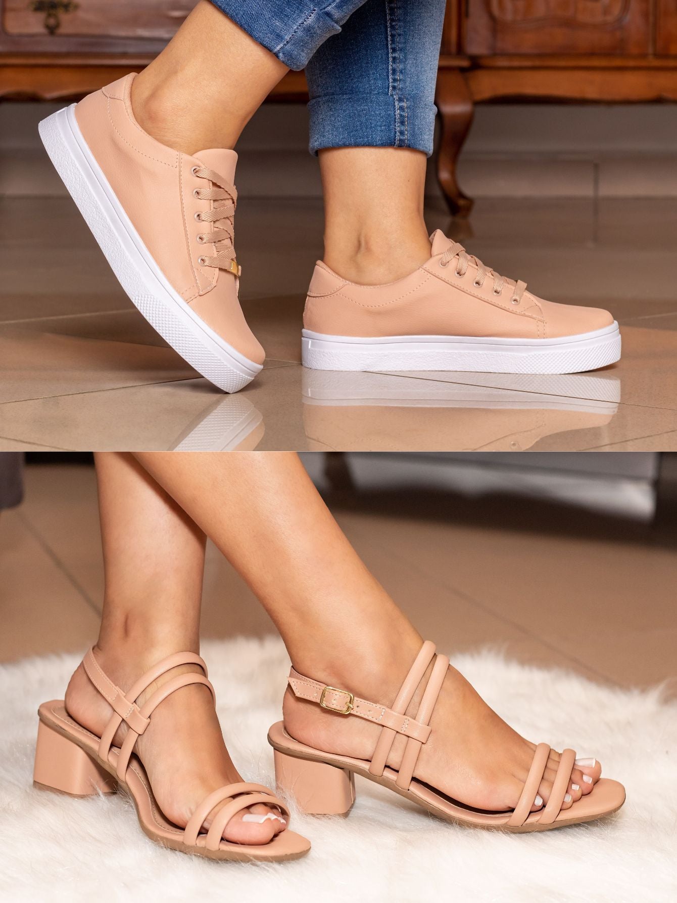 Kit Sandália Salto Bloco + Tênis Casual Feminino Bellinda Shoes