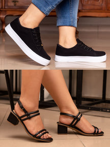 Kit Sandália Salto Bloco + Tênis Casual Feminino Bellinda Shoes