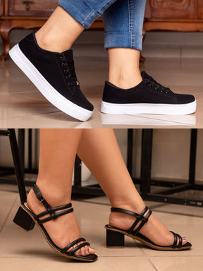 Kit Sandália Salto Bloco + Tênis Casual Feminino Bellinda Shoes