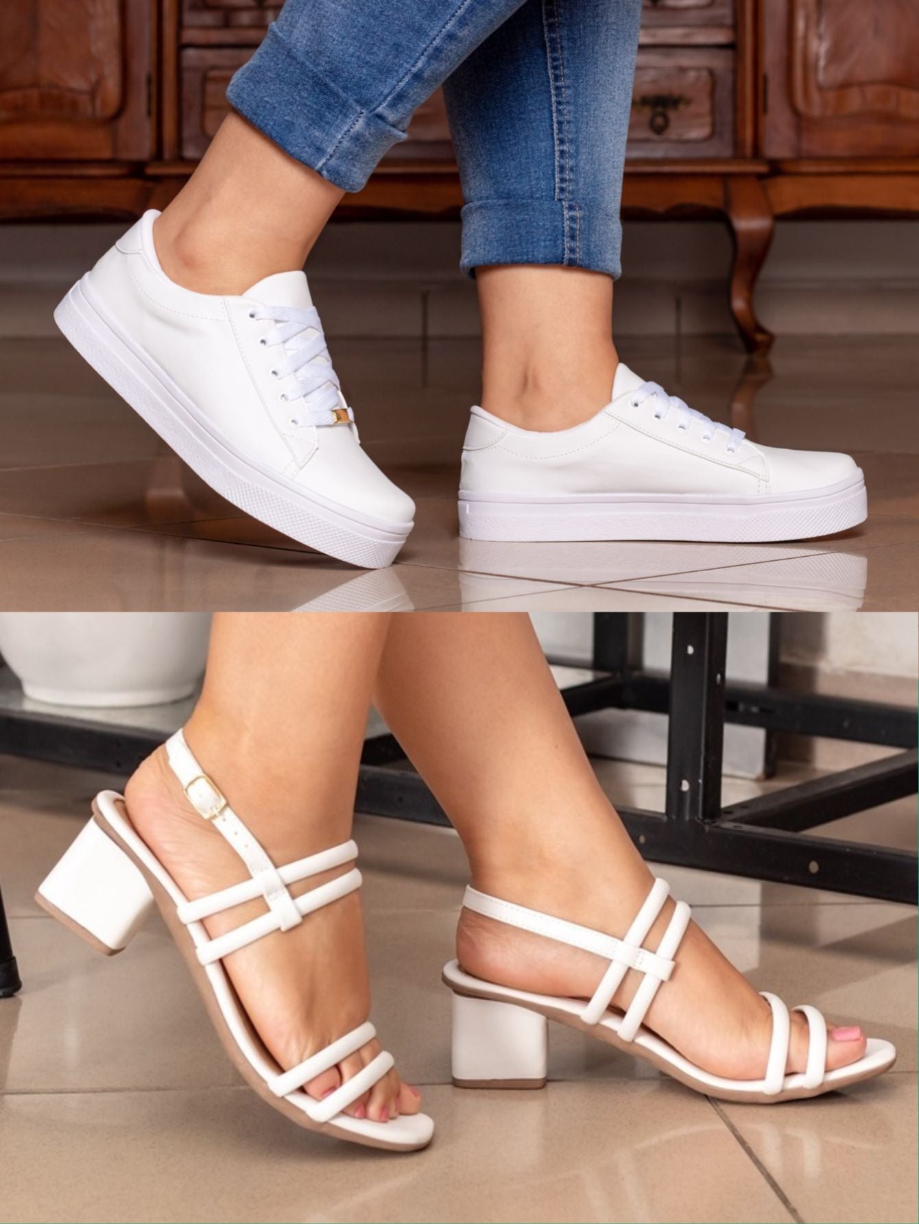 Kit Sandália Salto Bloco + Tênis Casual Feminino Bellinda Shoes